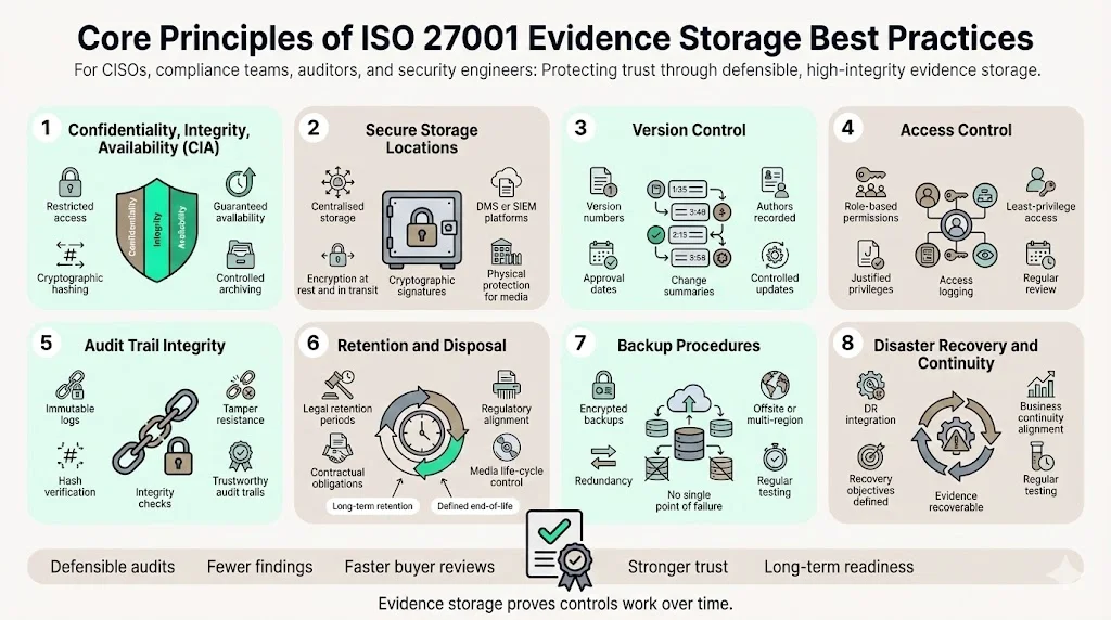 Core principles of ISO 27001 evidence storage best practices