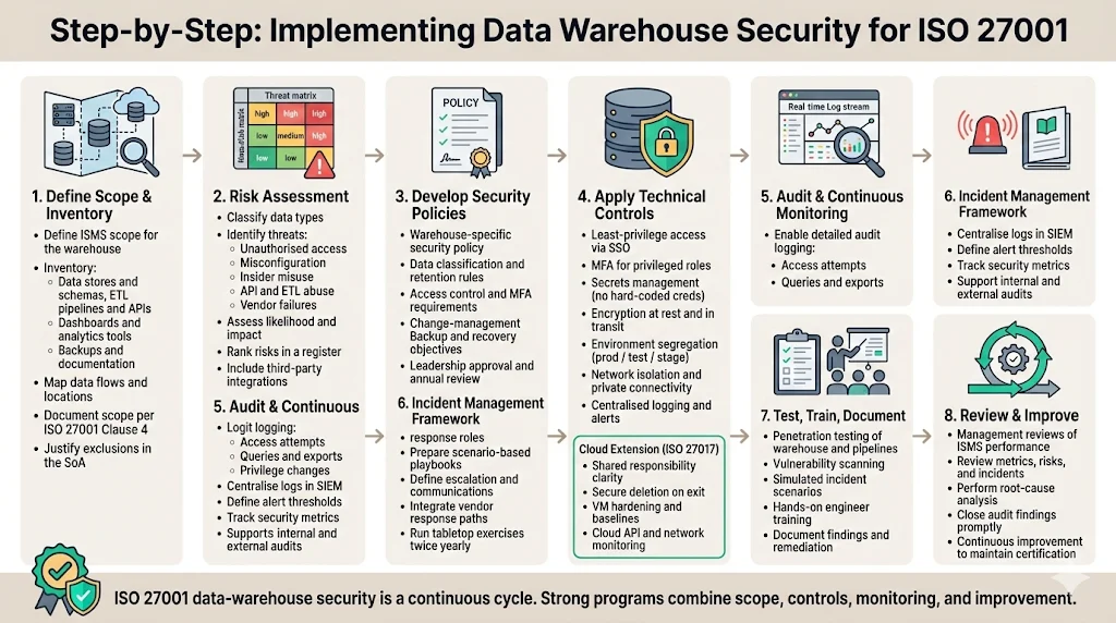 Step‑by‑Step Guide to Implement Data Warehouse Security for ISO 27001