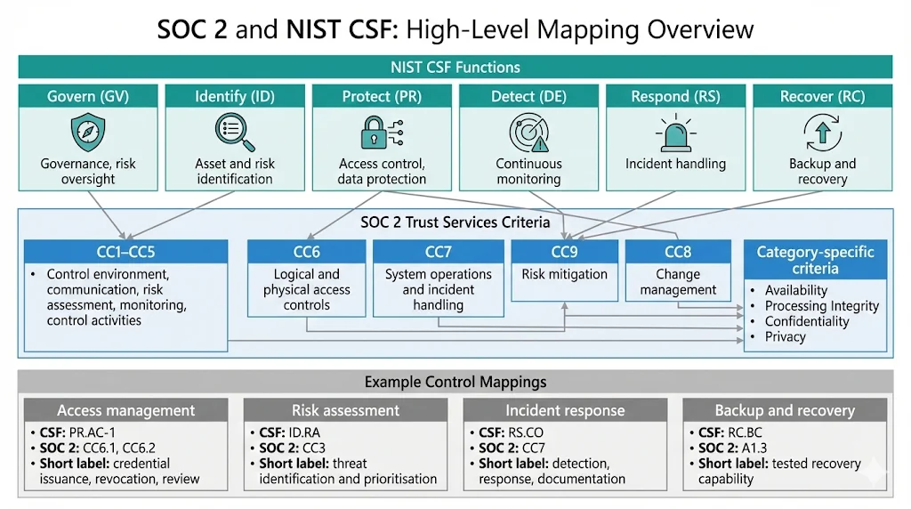 How SOC 2 and NIST CSF Map at an Overview