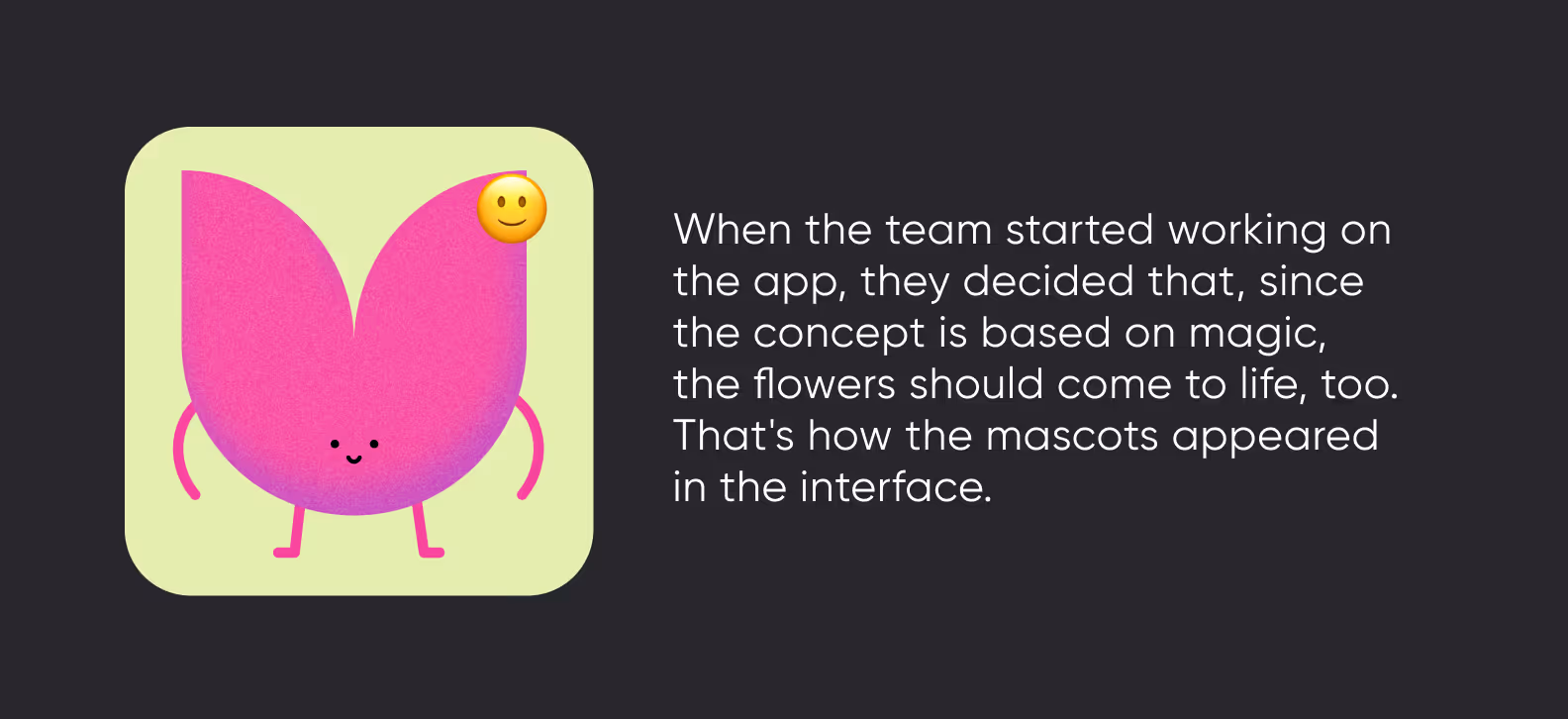 Cards with mascot explaining their role in the interface: how characters help users navigate and create emotion