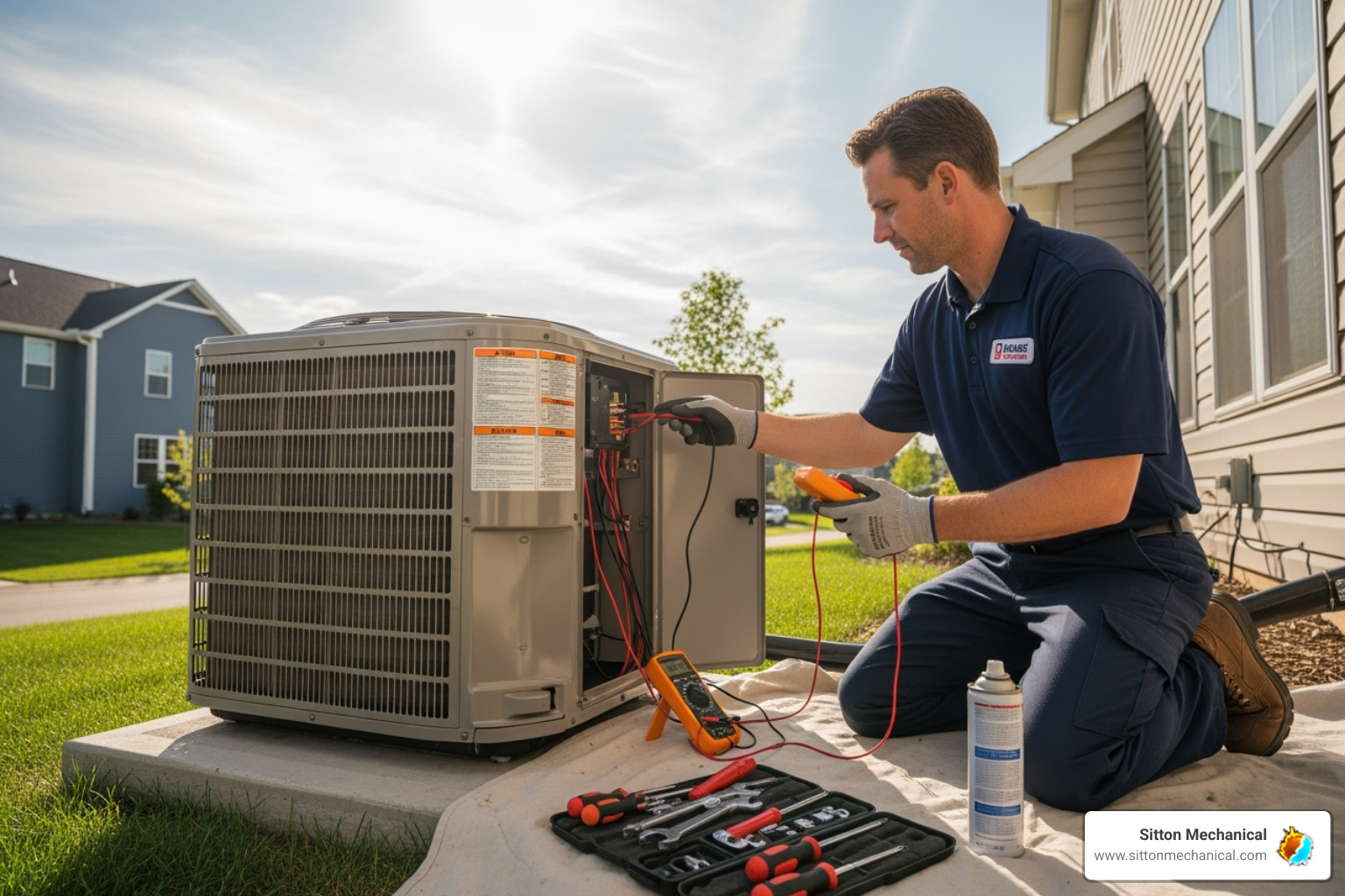technician performing AC tune-up - HVAC system not cooling