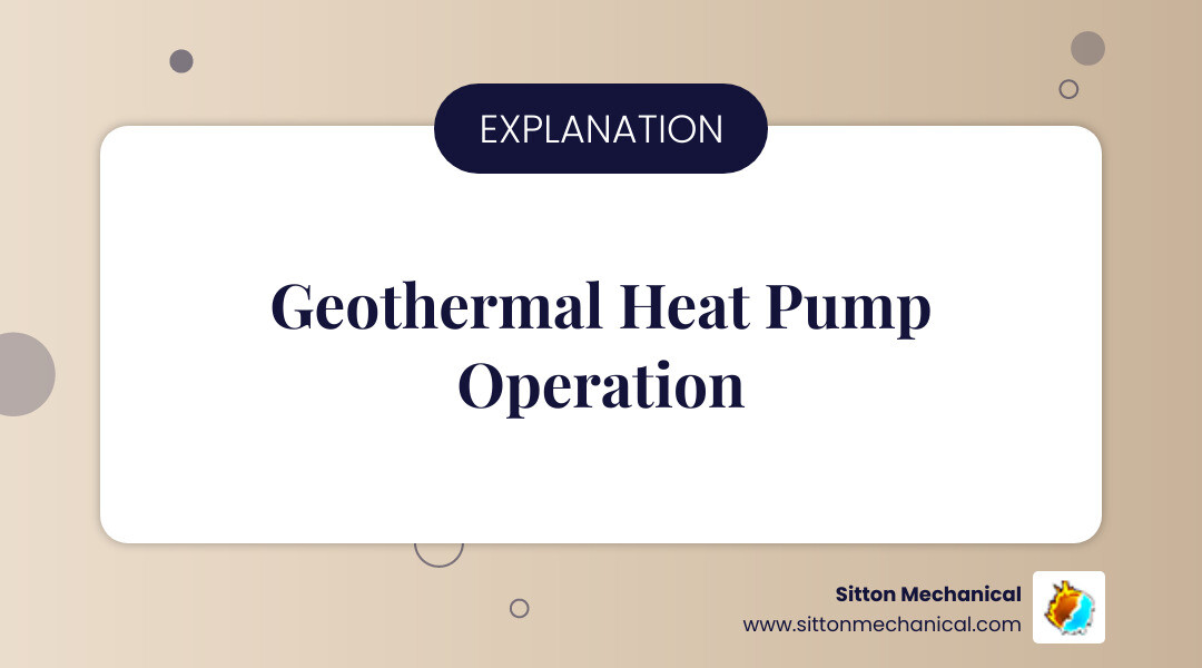 Infographic showing geothermal heat pump system components including underground ground loop, heat pump unit, and distribution system with arrows indicating heat transfer process - Geothermal heat pump repair infographic simple-info-landscape-card