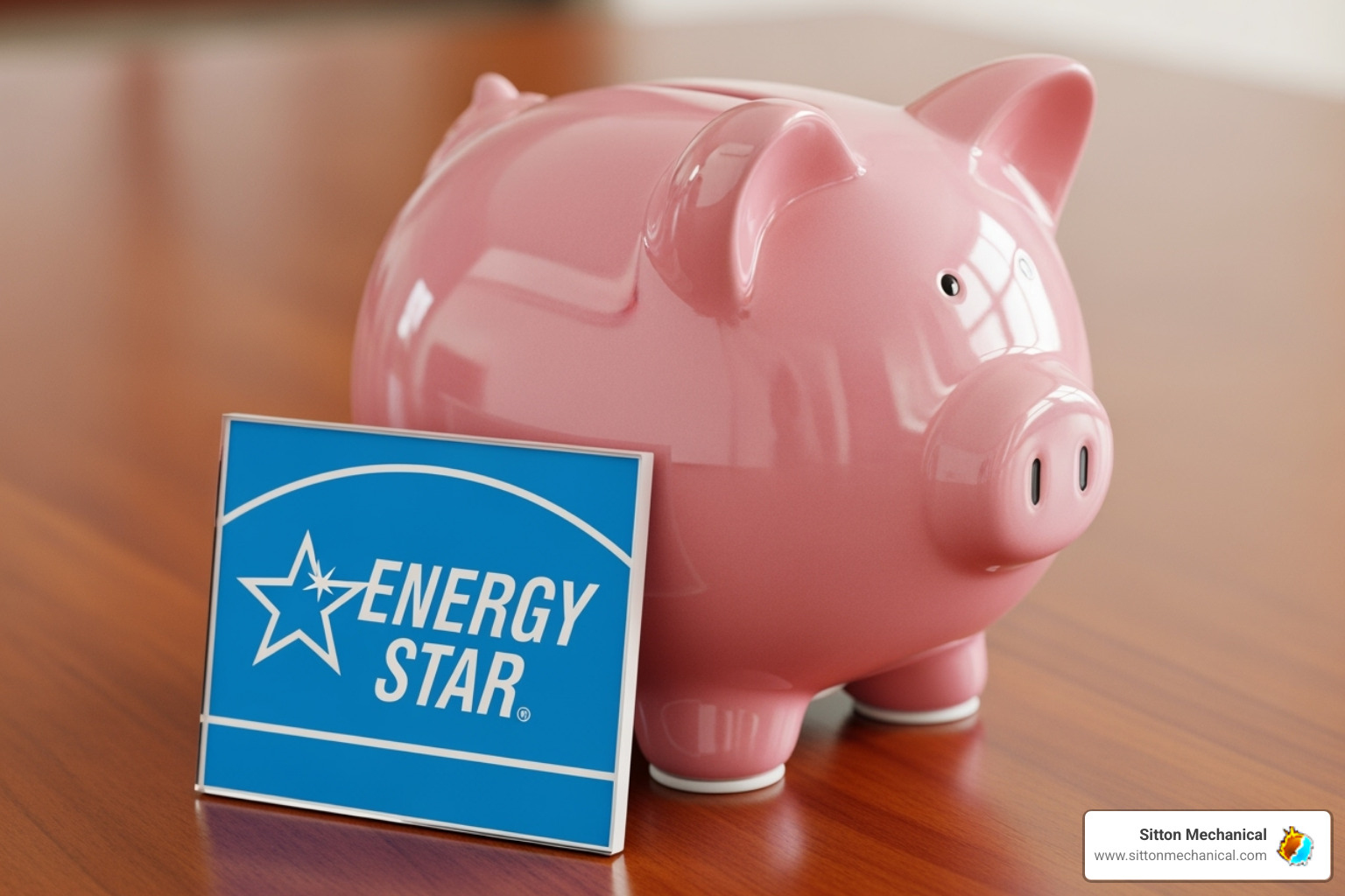 piggy bank next to an ENERGY STAR logo - HVAC system replacement