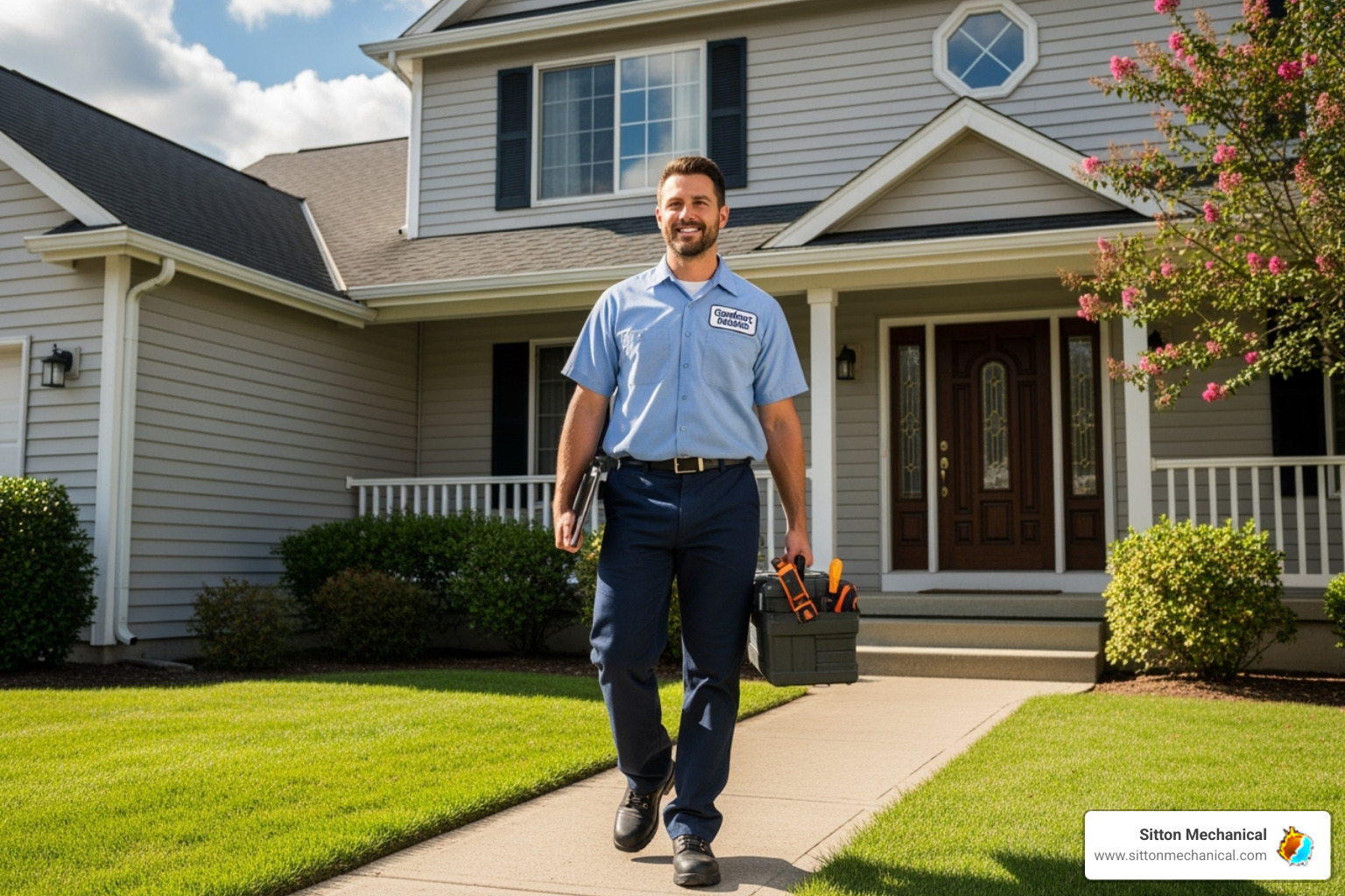 Professional, uniformed HVAC technician arriving at a Stillwater home - air conditioner repair stillwater