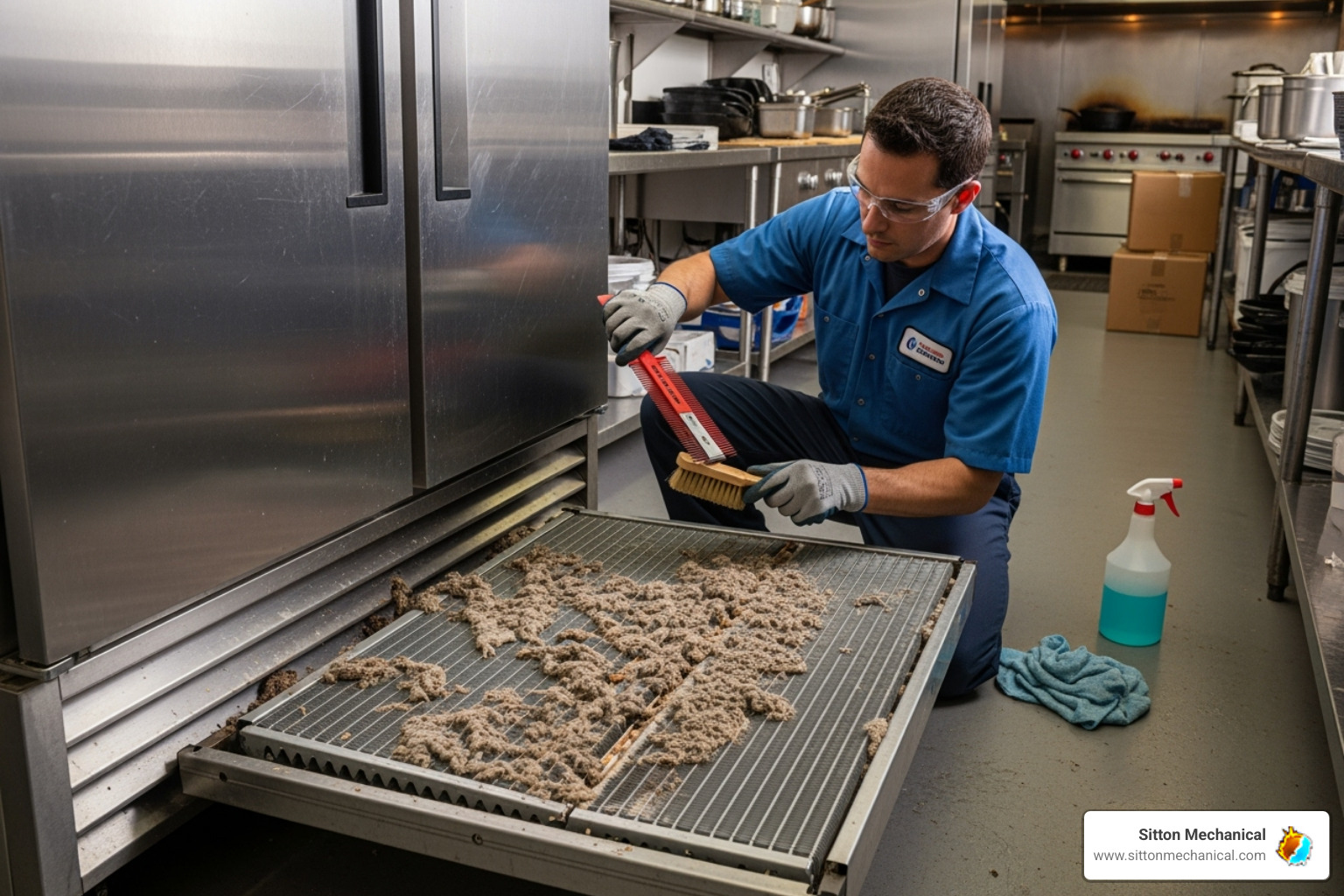 Image of a technician cleaning a dirty and clogged condenser coil. - cooler not working orlando Image of a technician cleaning a dirty and clogged condenser coil. - cooler not working orlando