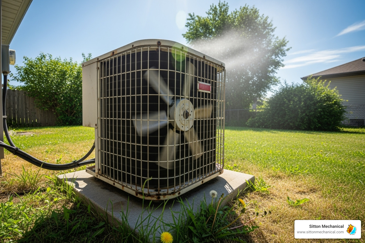 outdoor AC unit working hard on a hot summer day - ac repair cushing ok