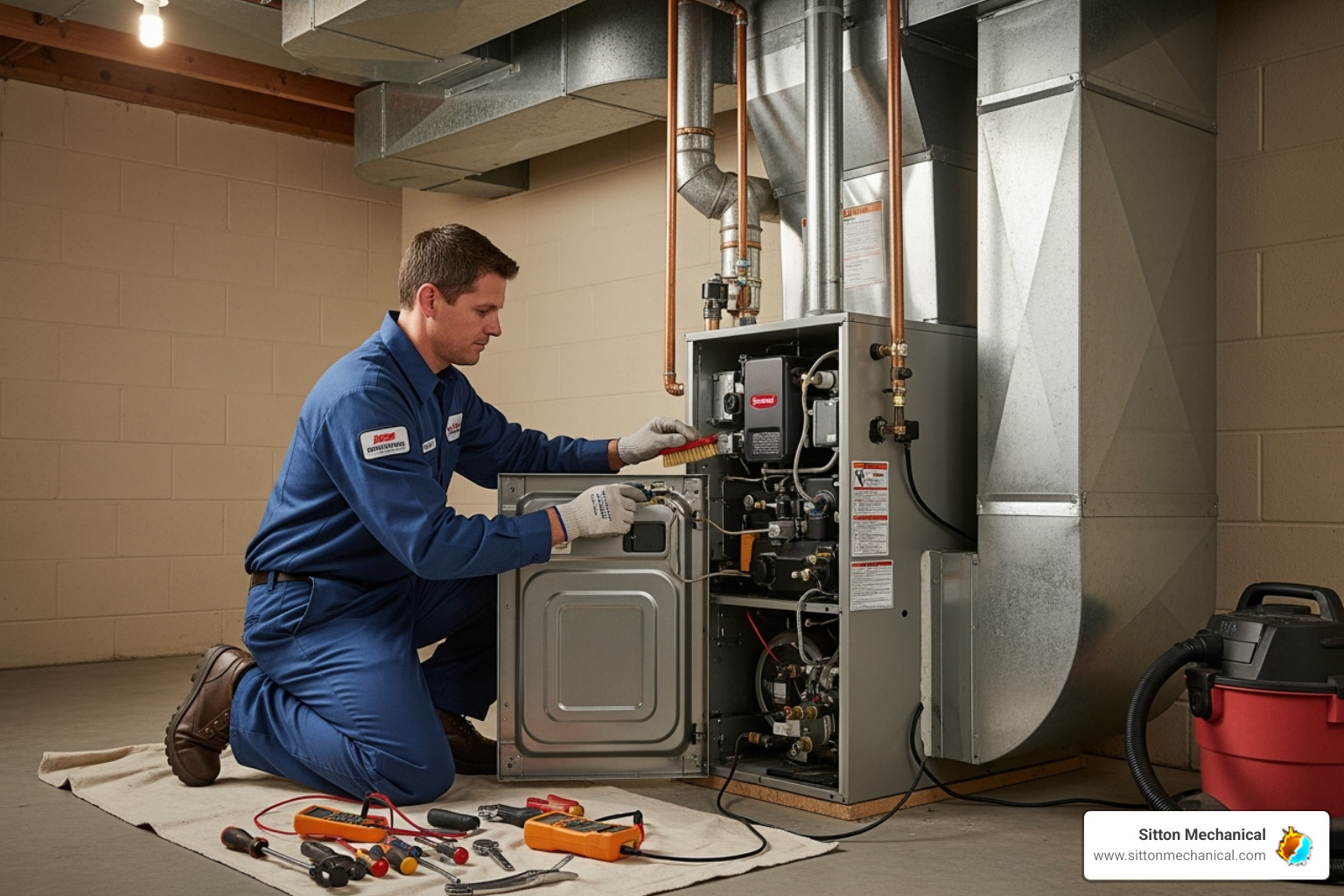 a technician performing a furnace tune-up - furnace repair near me orlando