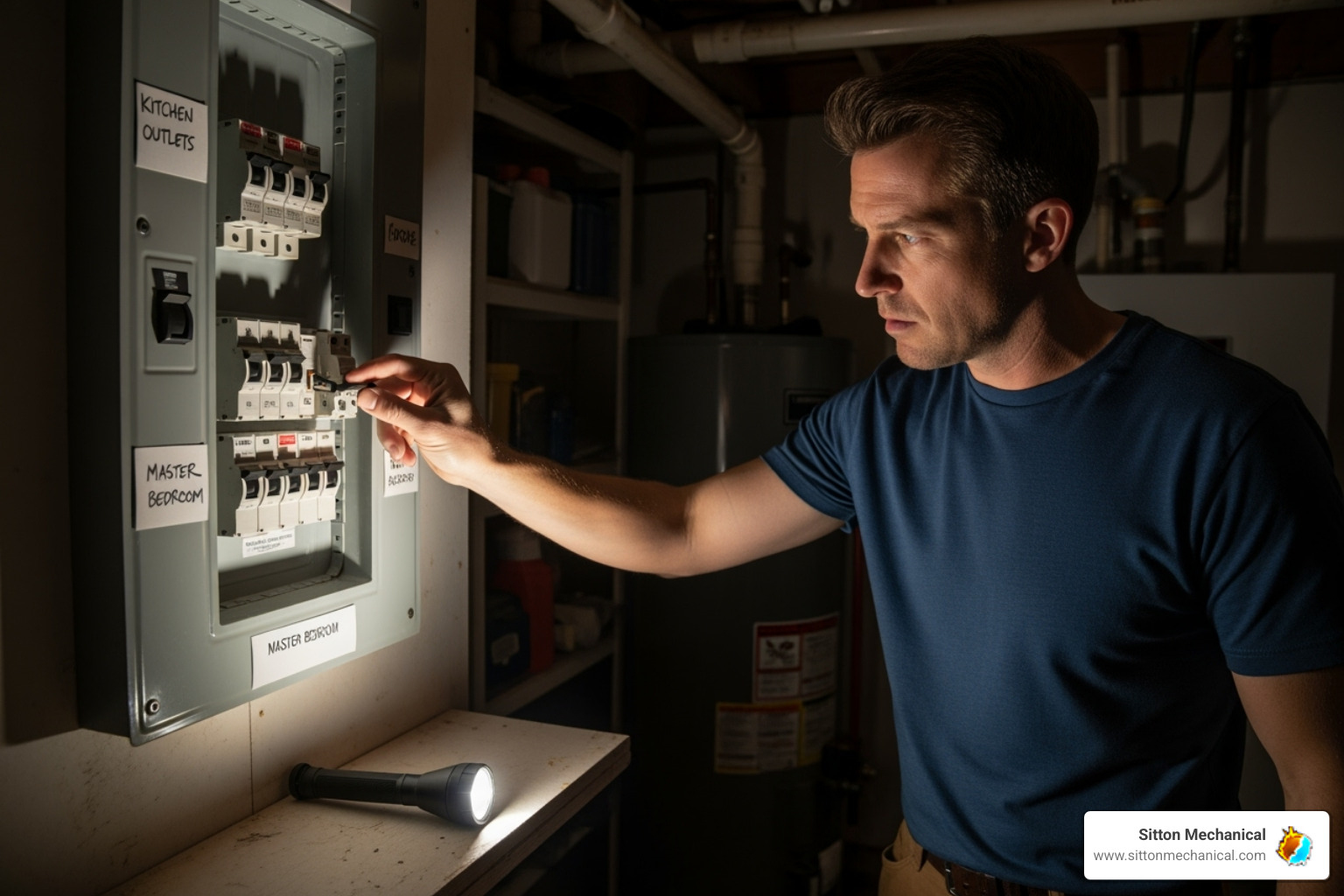 Homeowner turning off circuit breaker - emergency ac repair cushing