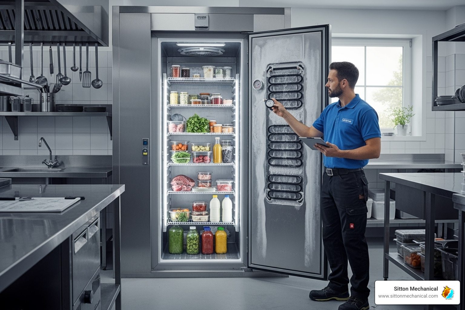 technician inspecting a commercial walk-in cooler - restaurant equipment repair stillwater technician inspecting a commercial walk-in cooler - restaurant equipment repair stillwater