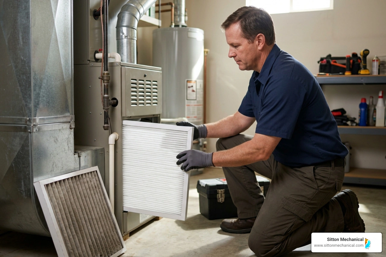 A heavily clogged and dirty air filter compared to a fresh, clean white air filter A heavily clogged and dirty air filter compared to a fresh, clean white air filter