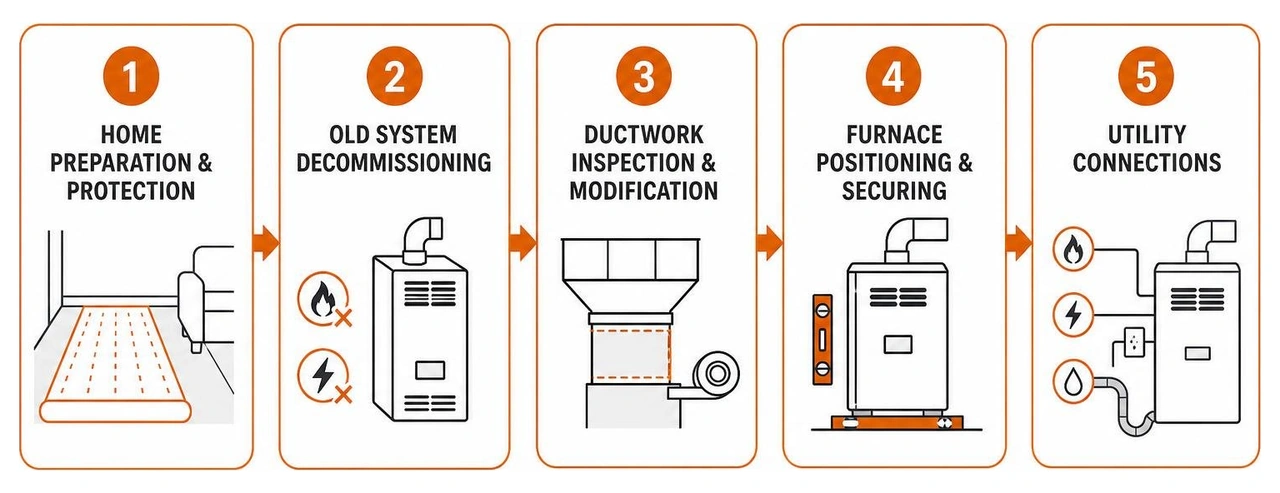 Step-by-step furnace installation process diagram Step-by-step furnace installation process diagram