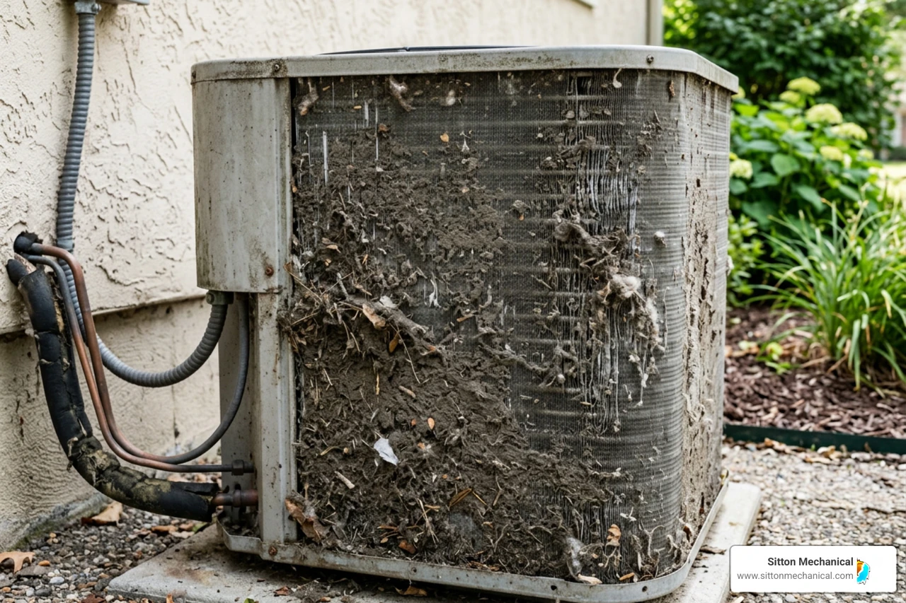 Dirty outdoor condenser coil blocking heat transfer Dirty outdoor condenser coil blocking heat transfer