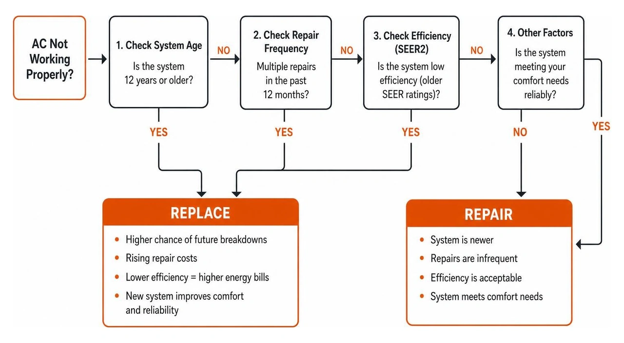 diagram showing the decision chain for repairing versus replacing an air conditioning system diagram showing the decision chain for repairing versus replacing an air conditioning system