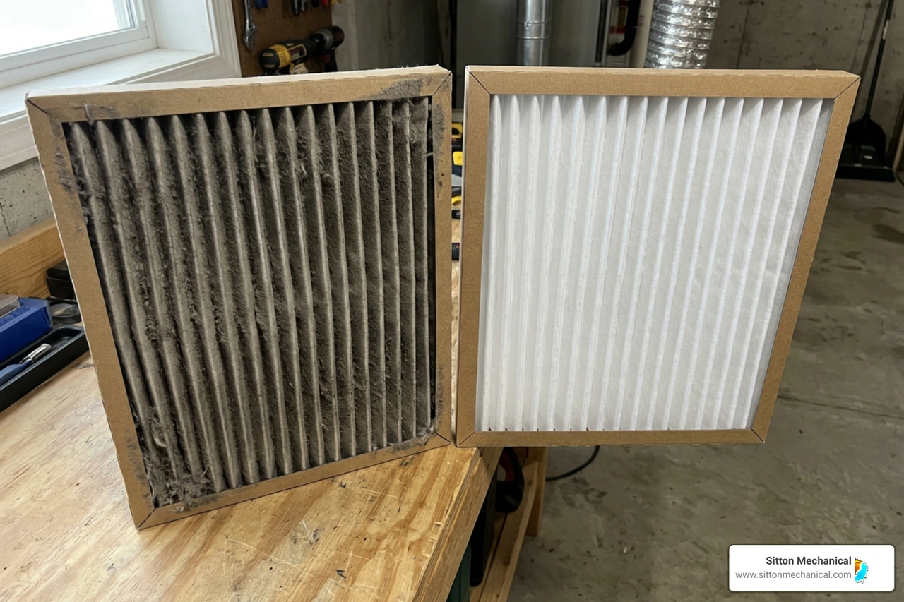 comparison of a heavily clogged dirty air filter and a clean air filter comparison of a heavily clogged dirty air filter and a clean air filter