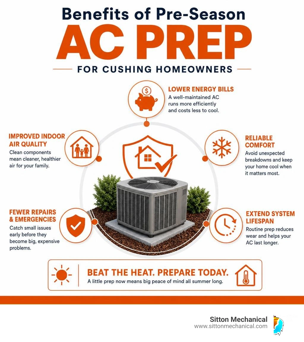Benefits of pre-season AC prep for Cushing homeowners infographic infographic Benefits of pre-season AC prep for Cushing homeowners infographic infographic