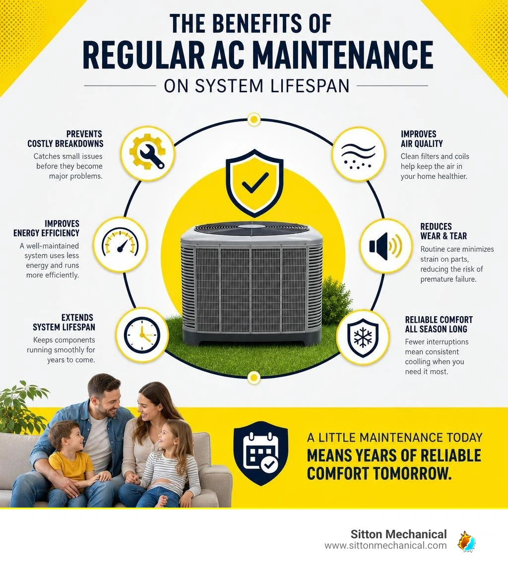 Infographic showing the benefits of regular AC maintenance on system lifespan infographic Infographic showing the benefits of regular AC maintenance on system lifespan infographic