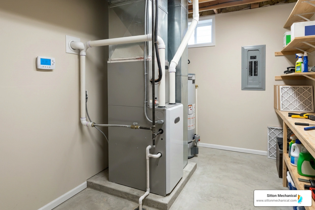 Modern energy-efficient furnace system installed Modern energy-efficient furnace system installed