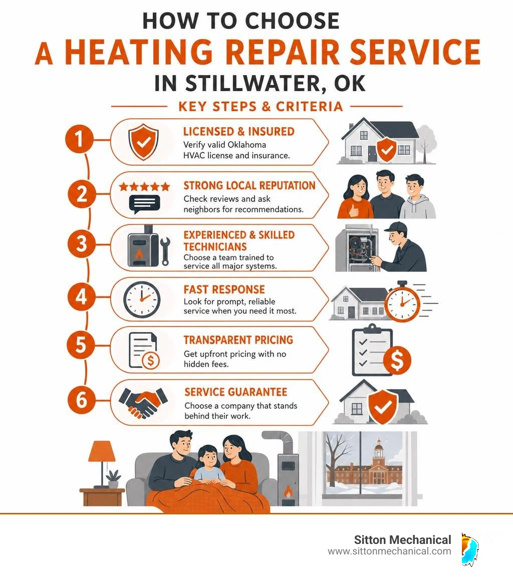 How to choose a heating repair service in Stillwater OK: key steps and criteria infographic How to choose a heating repair service in Stillwater OK: key steps and criteria infographic