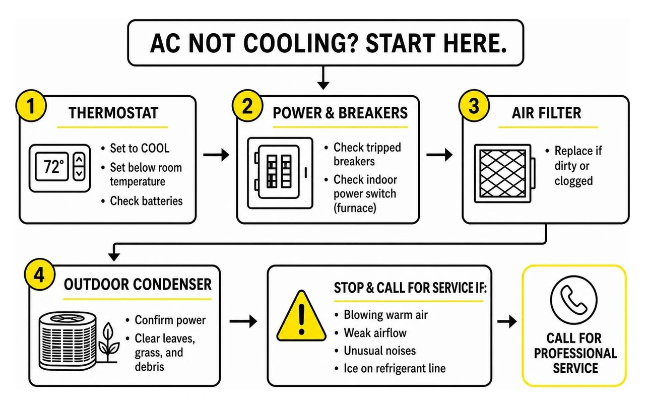 Thermostat and power troubleshooting flow Thermostat and power troubleshooting flow
