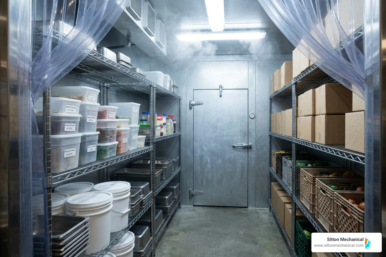 walk-in cooler with organized inventory walk-in cooler with organized inventory