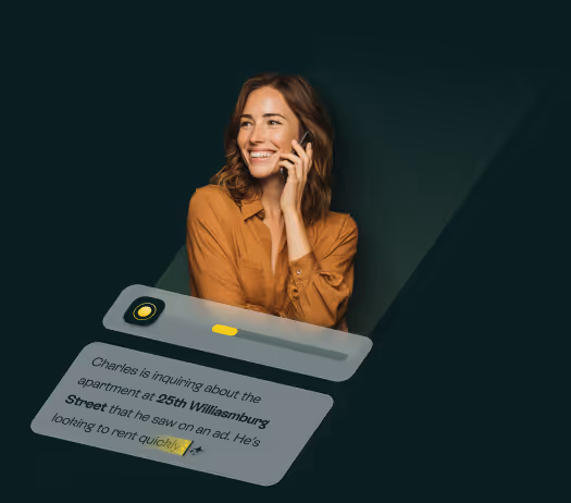 Allo AI call assistant transcribing a phone conversation for a smiling user.