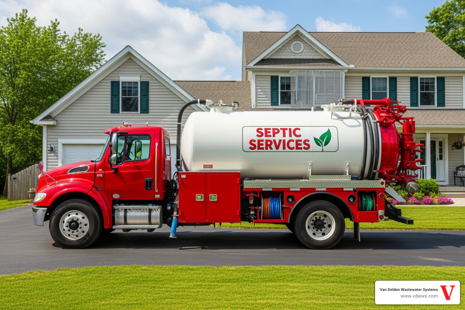 septic service truck near a home - septic cleaning services