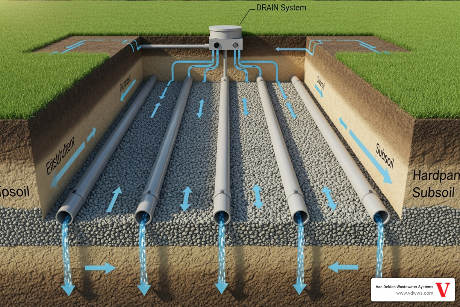 cross-section of a drainfield trench - septic system field lines