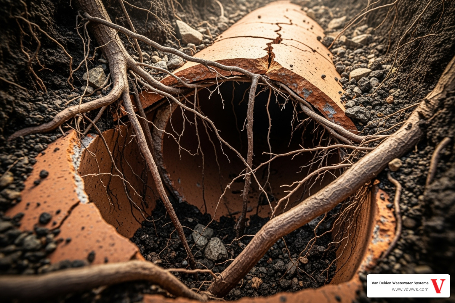 tree roots growing into septic pipes - drainfield failure signs