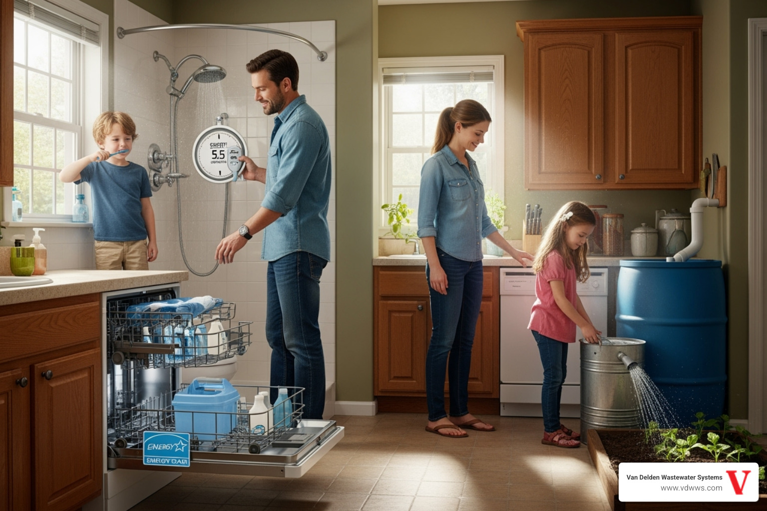 family practicing water conservation habits at home - Drain field rejuvenation