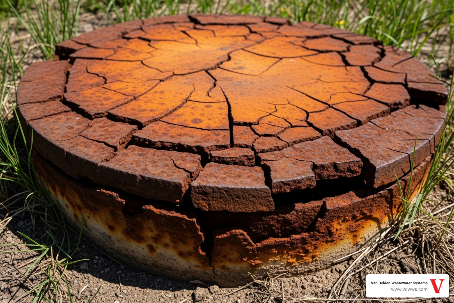 severely cracked and rusted septic lid - septic lid replacement garden ridge tx