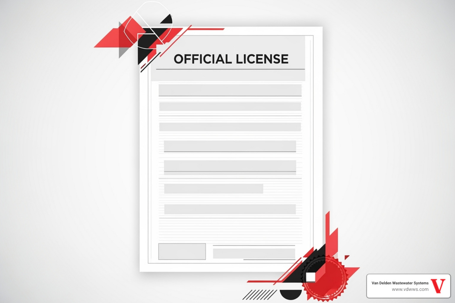 A stylized image of a TCEQ license or a Kendall County permit document, featuring red and black accents, suggesting official approval and compliance. - septic system repair boerne tx