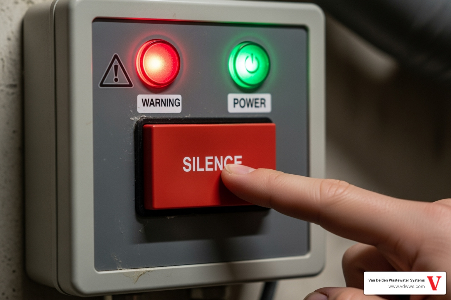 person pressing silence button - what to do when septic tank alarm goes off