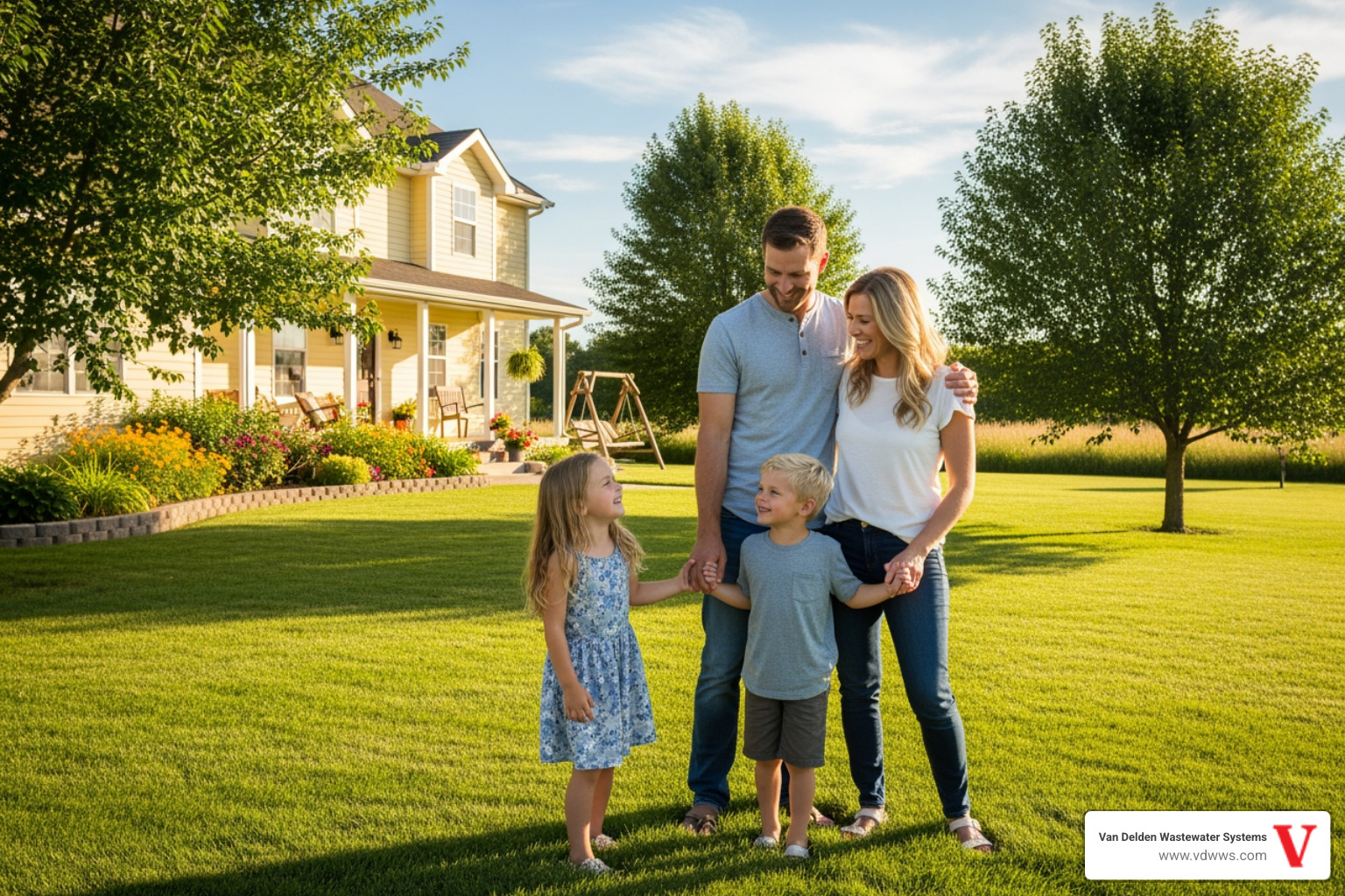 family enjoying their well-maintained home in a rural setting - 24 hour septic system installation service in leon springs tx