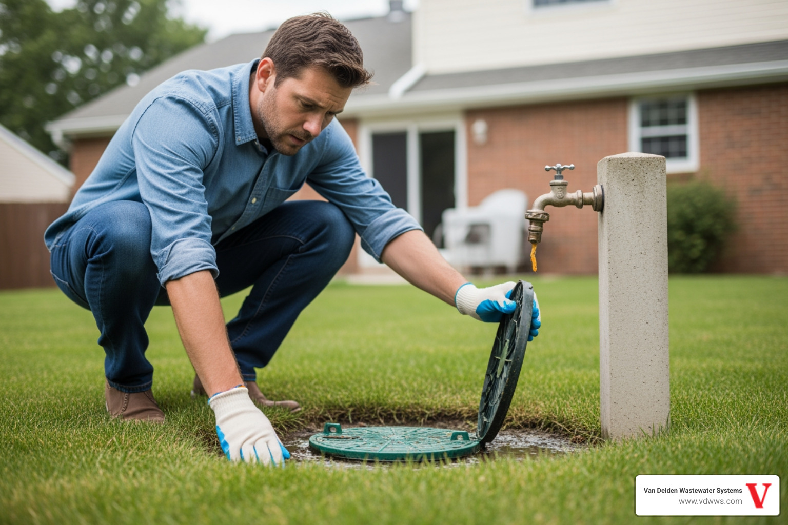 Homeowner taking immediate action during a septic emergency - emergency septic tank cleaning repair in boerne tx