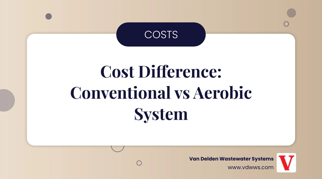 Infographic comparing conventional vs aerobic septic system costs, maintenance, and key features infographic