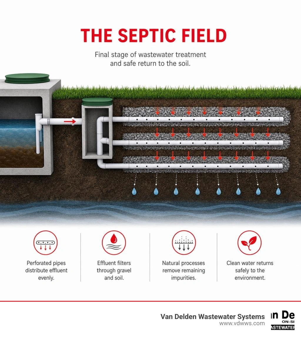 Step-by-step infographic of how a septic tank processes wastewater from home to soil infographic Step-by-step infographic of how a septic tank processes wastewater from home to soil infographic