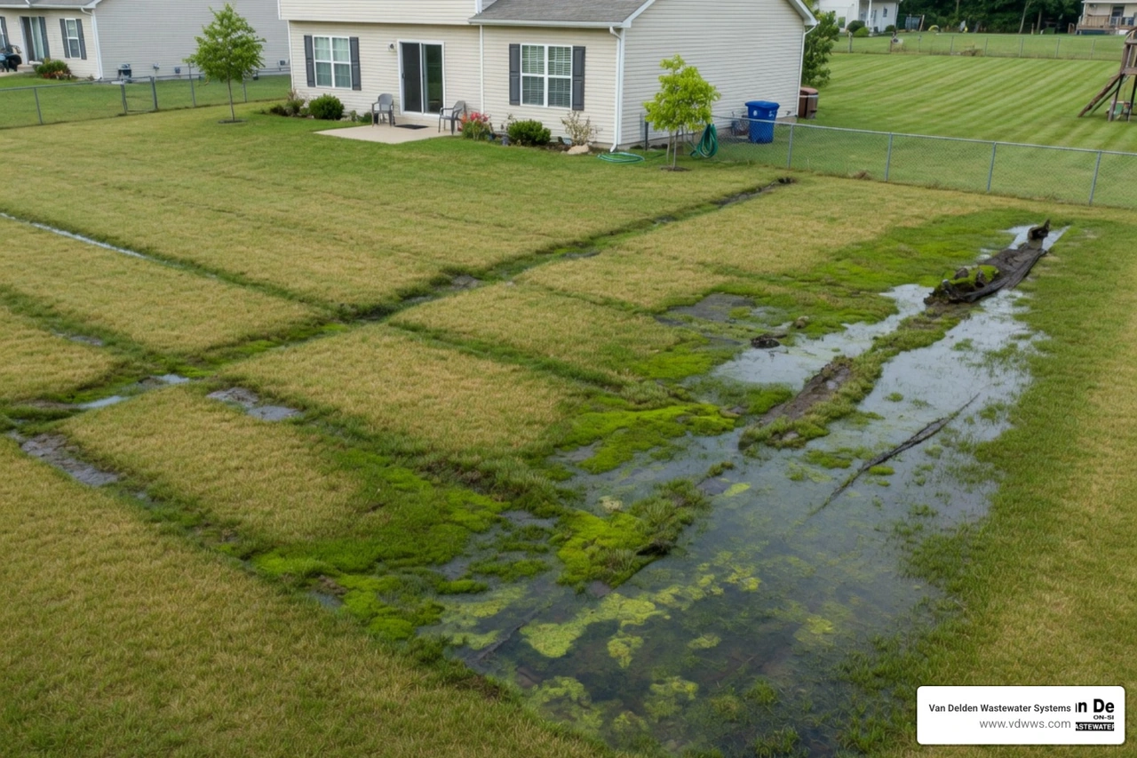 soggy ground in a backyard