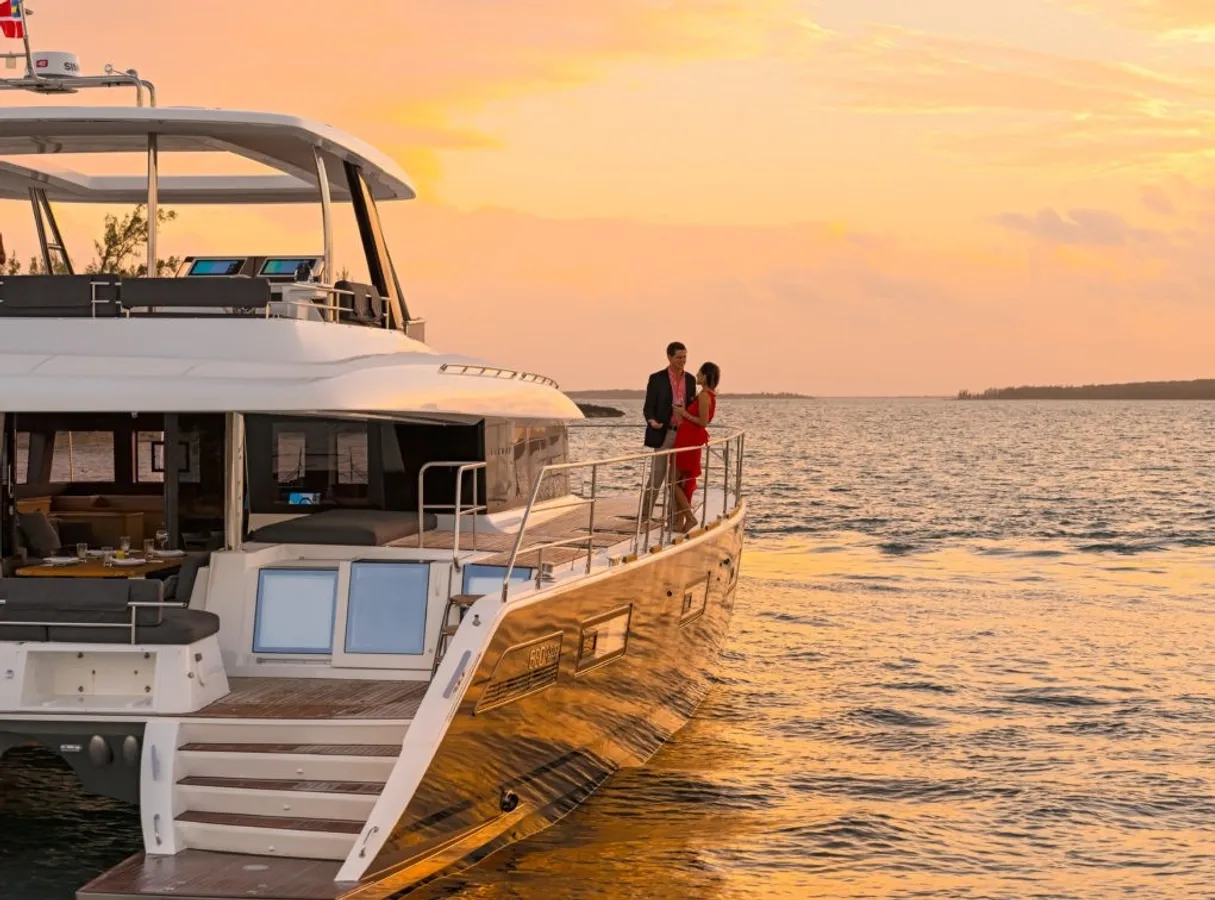 ALLGERA - Lagoon 630 - Power Catamaran at sunset