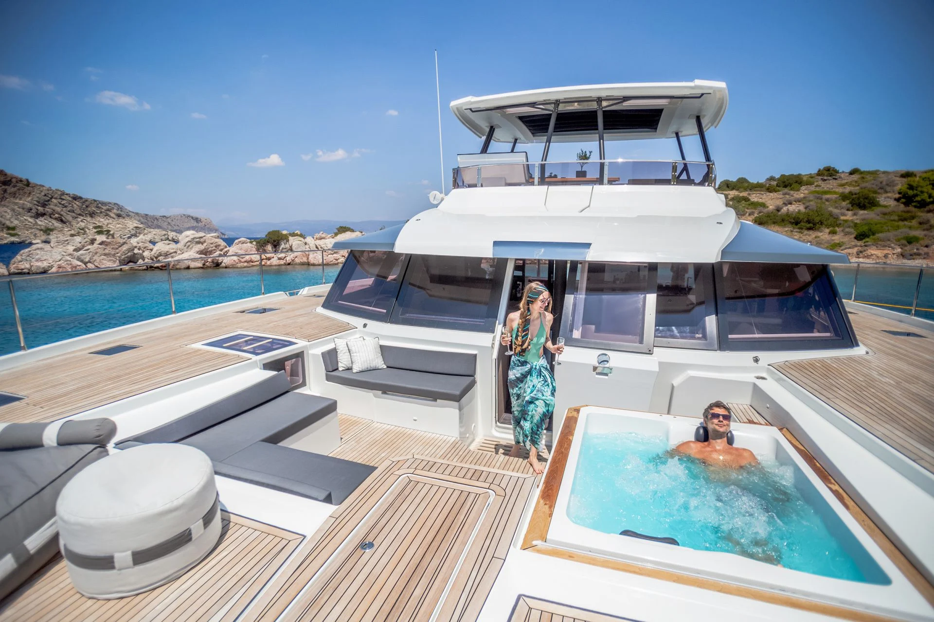 Honeymoon yacht charter onboard a private yacht with a jacuzzi