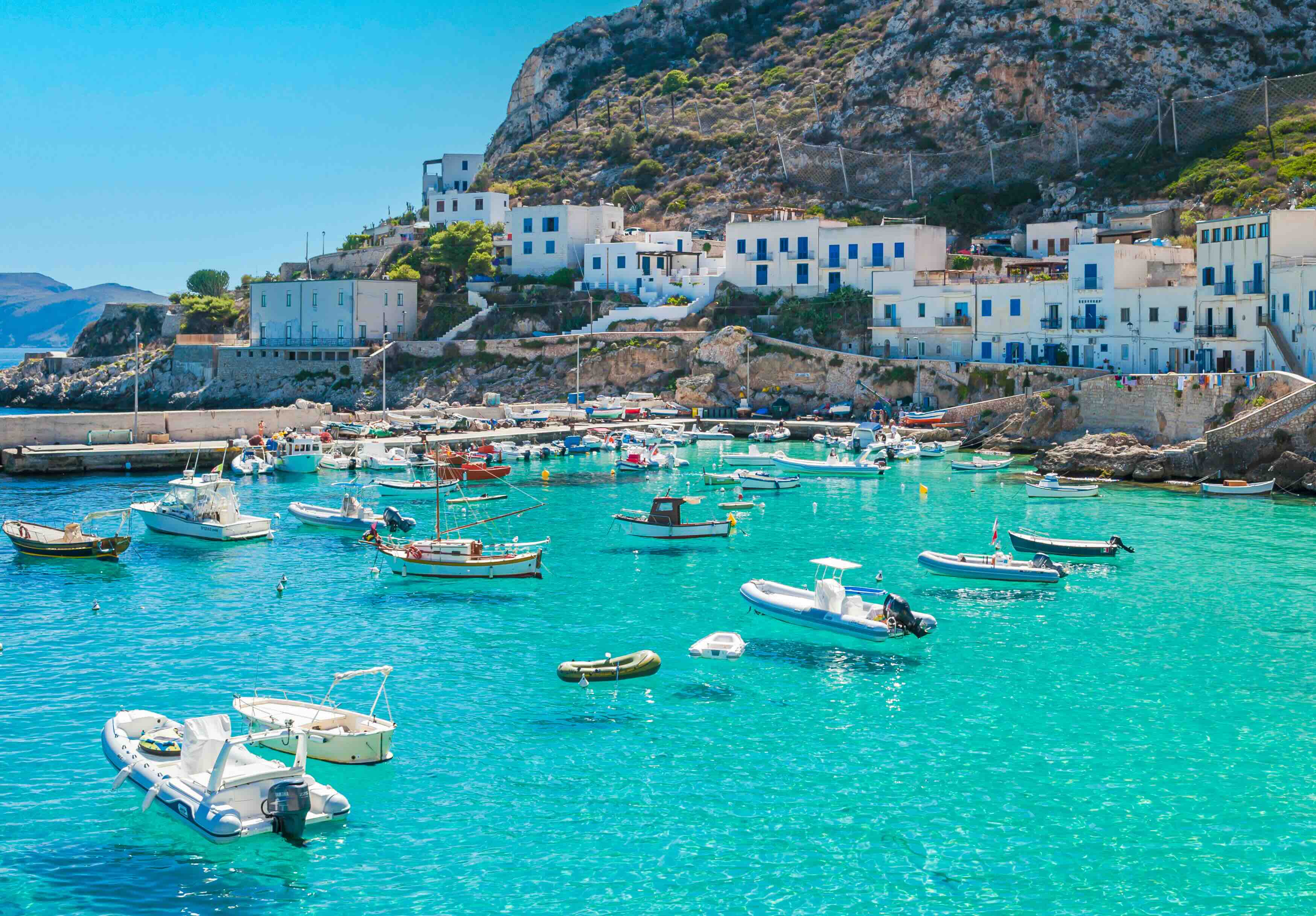 View of Levanzo's harbor island in the Mediterranean of Egadi Islands