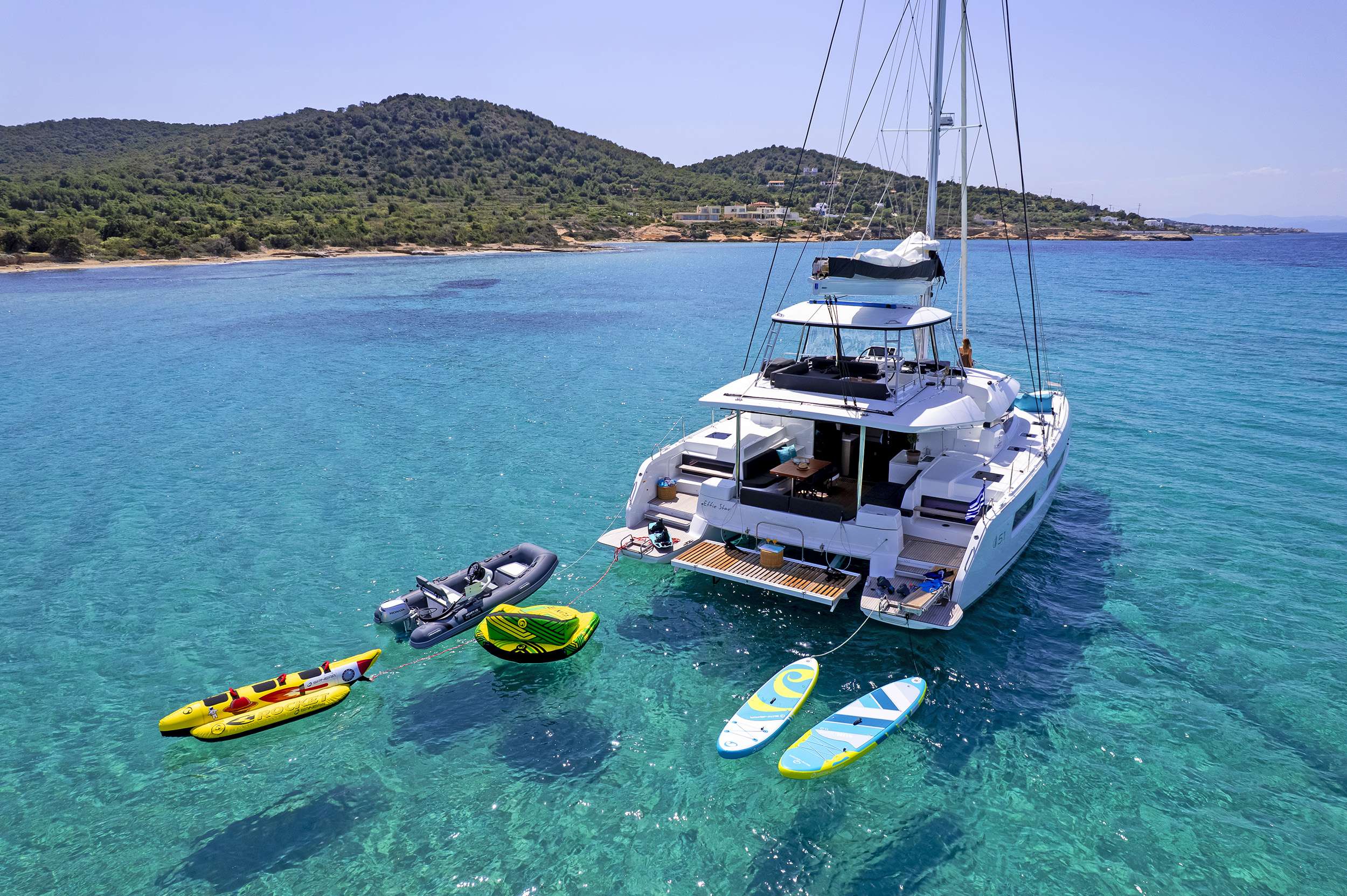 EFFIE STAR - Lagoon 51 at anchor with water toys