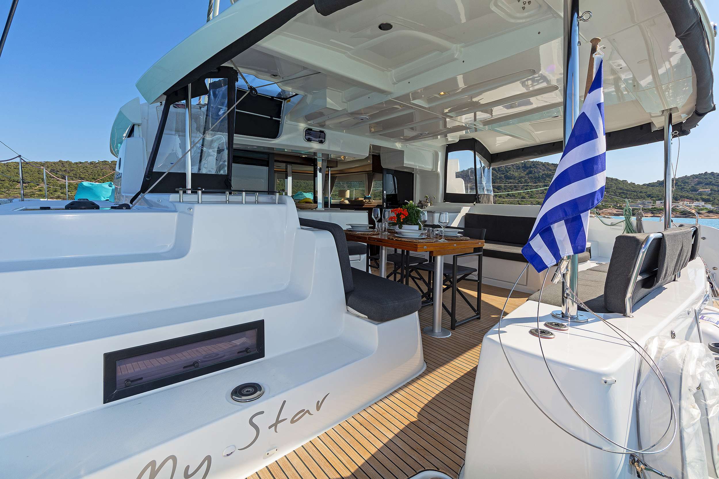 MY STAR - Lagoon 46 aft deck with teak decking