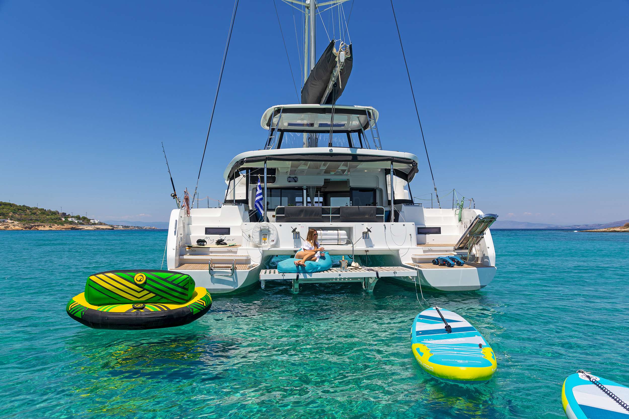 MY STAR - Lagoon 46 aft view with water toys