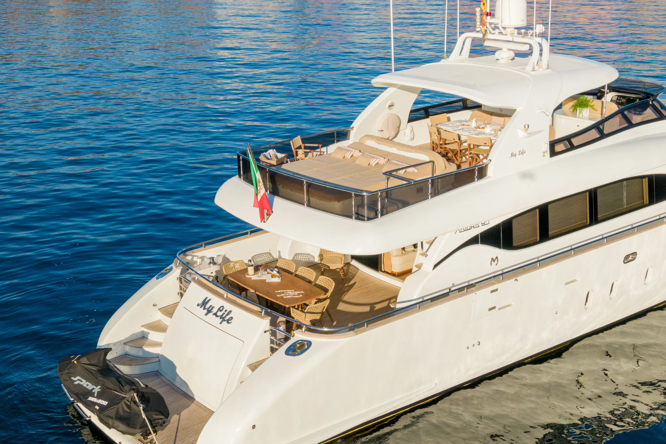 MY LIFE - Maiora 90 aft view