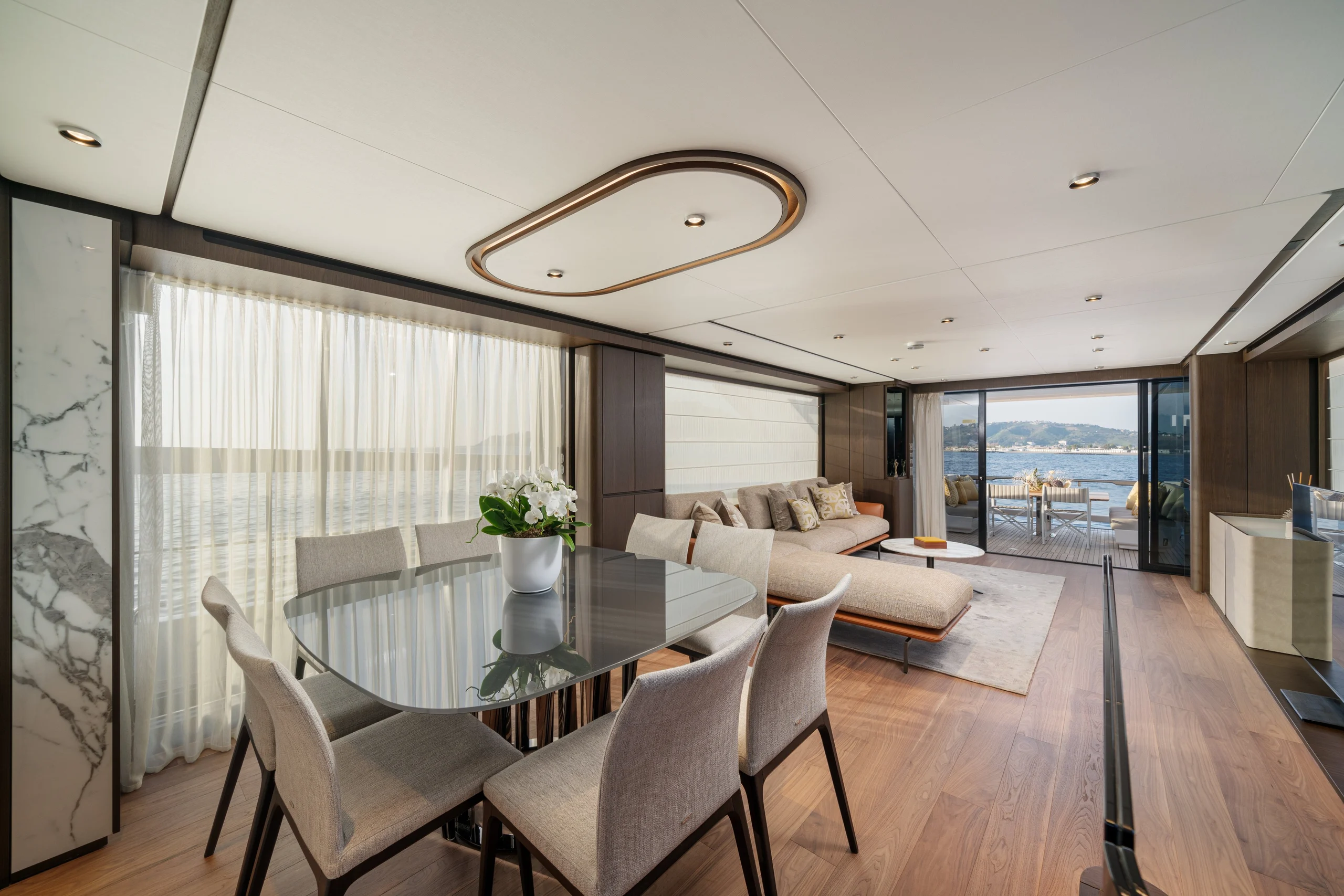 VITTORIA - 2022 Ferretti 860 Luxury Crewed Motor Yacht interior dining