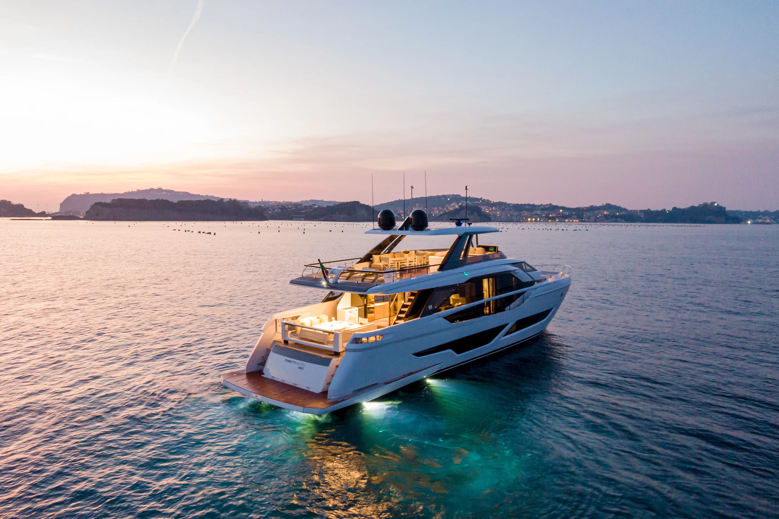 VITTORIA - 2022 Ferretti 860 Luxury Crewed Motor Yacht underwater lights