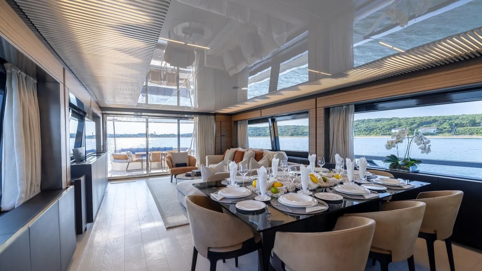 DATE NIGHT - Feretti 920 Bahamas Luxury Motor Yacht Charter interior dining