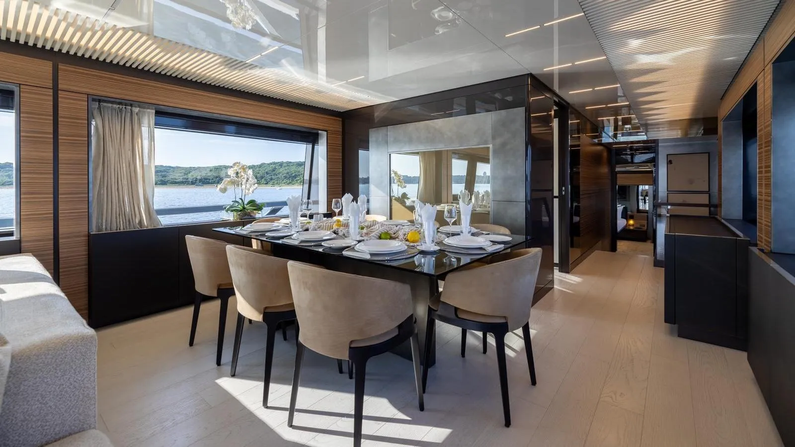 DATE NIGHT - Feretti 920 Bahamas Luxury Motor Yacht Charter interior dining