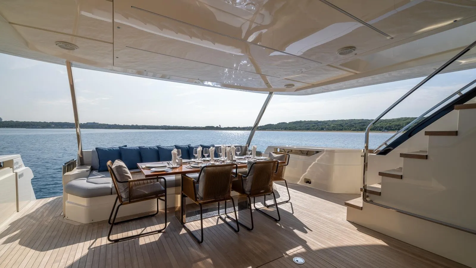 DATE NIGHT - Feretti 920 Bahamas Luxury Motor Yacht Charter - aft deck dining area