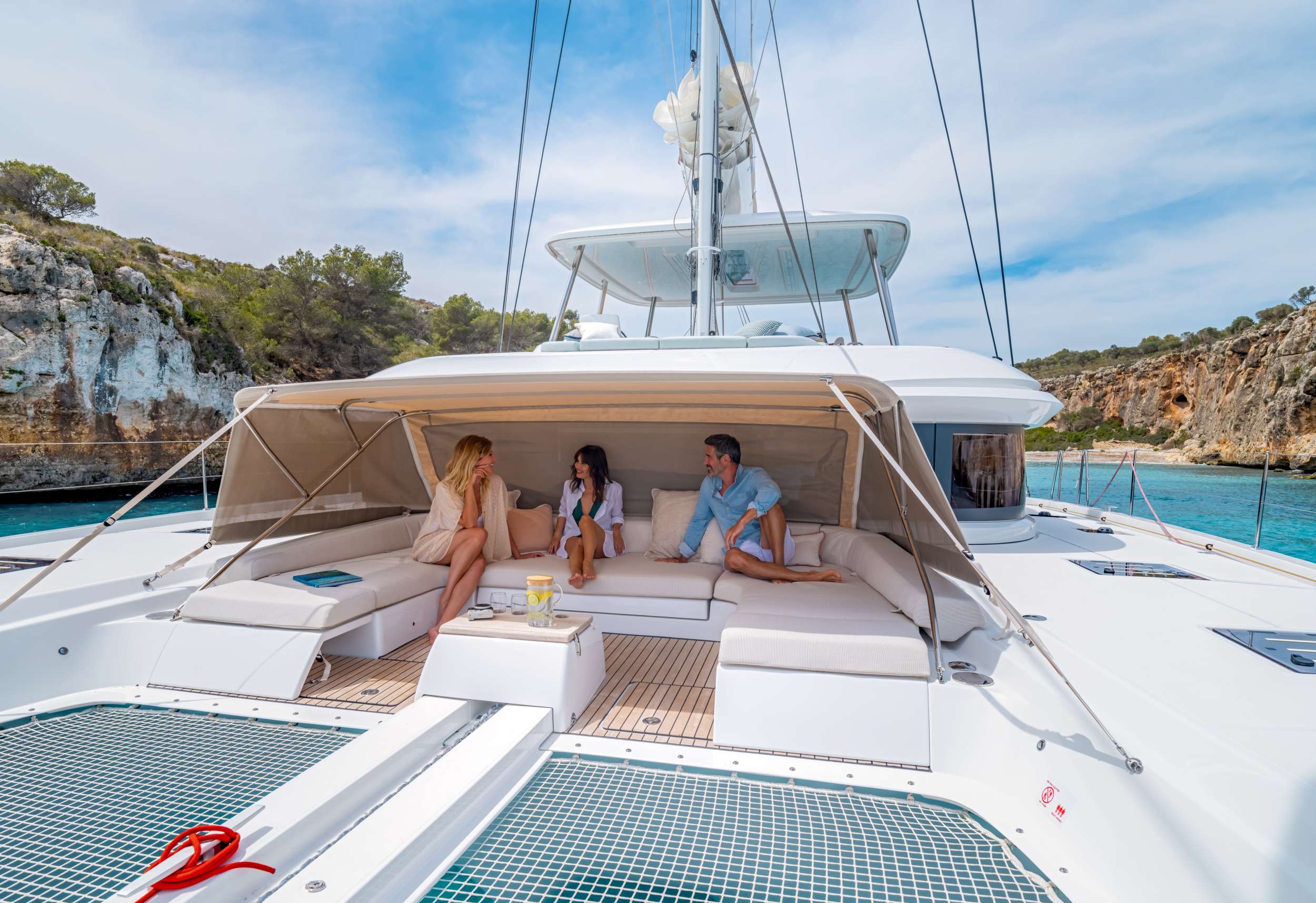 Lagoon 55 POSEIRA Greece Crewed Catamaran foredeck lounge area